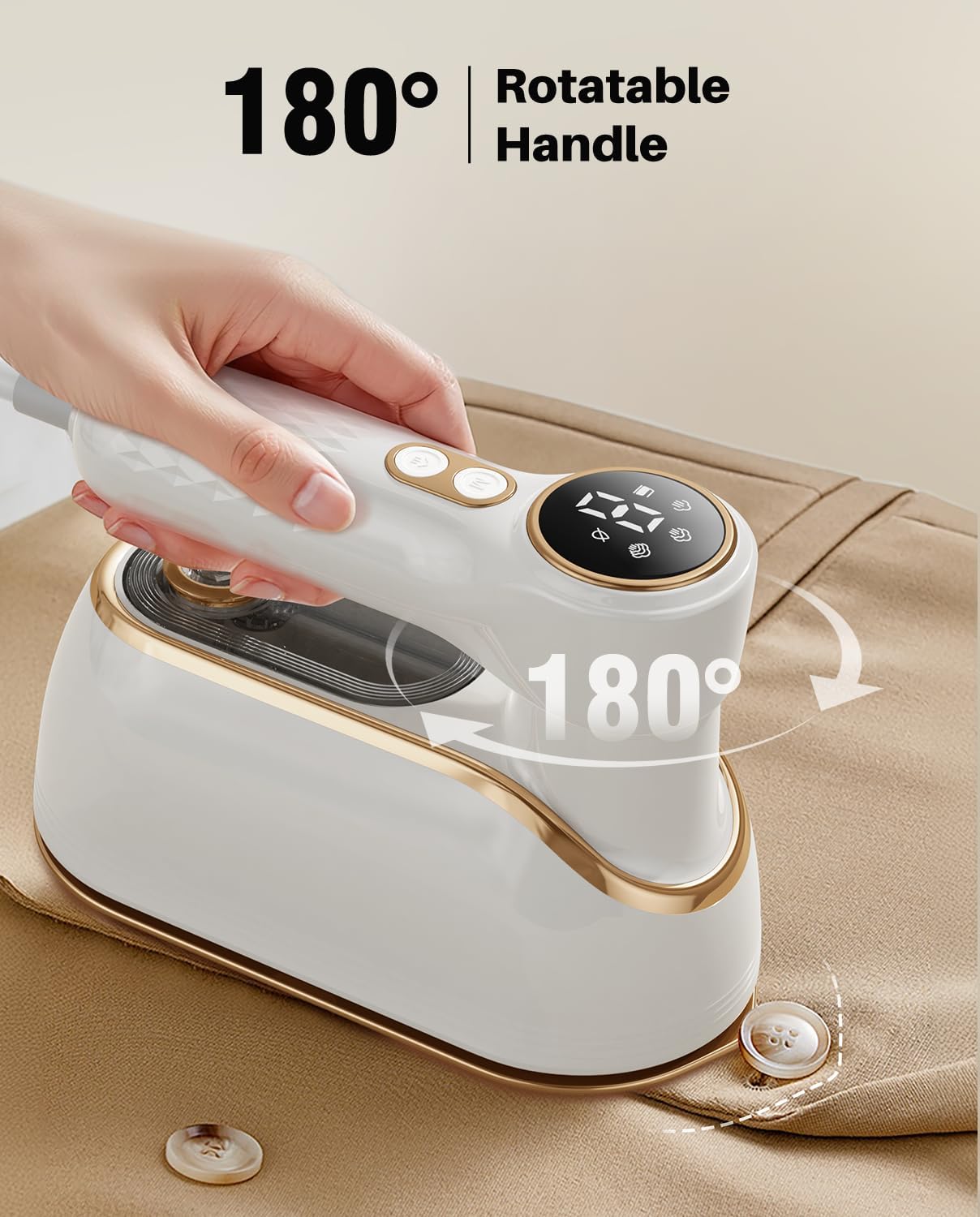 Travel Steamer Iron for Clothes, 1200W Portable Handheld Steamer Iron 4Mode with LCD Display 10S Fast Heating 180° Swivel Handle Powerful Wrinkle Remover, Garment Steamer for Home, Dorm, Travel, White