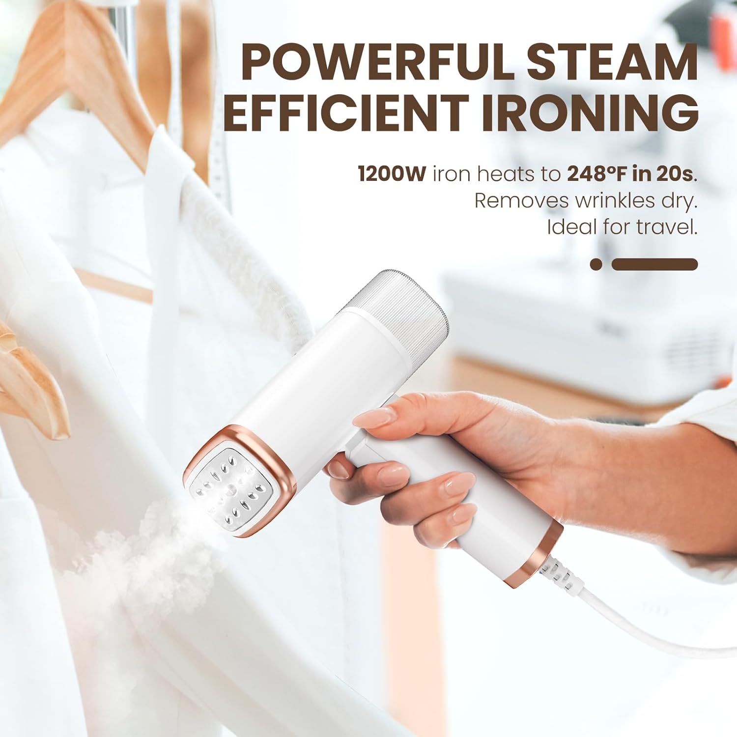 Portable Handheld Steam Garment Steamer Foldable: Effortless Wrinkle Clothes Steam Iron Removal 20-Second Fast Heat-up, 1200W, 120ml Water Tank for Home & Travel (120V Only, Not for Europe)