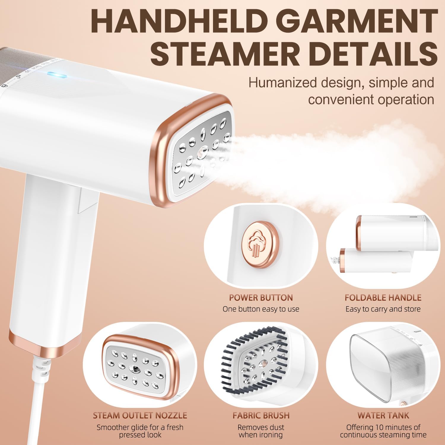 Portable Handheld Steam Garment Steamer Foldable: Effortless Wrinkle Clothes Steam Iron Removal 20-Second Fast Heat-up, 1200W, 120ml Water Tank for Home & Travel (120V Only, Not for Europe)